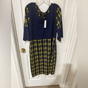 Elegant Navy and Yellow Plaid Midi Dress